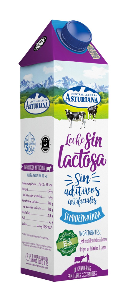 leche semidesnatada sin lactosa asturiana para alimentación distribuidor en Castilla y León